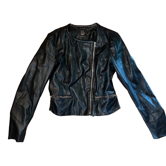 Zara Trf Size Small Black Faux Leather Moto Biker Jacket Zip Stretch Sleeves - Picture 1 of 5